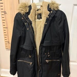 Sole Society Black Utility Jacket with Faux Fur